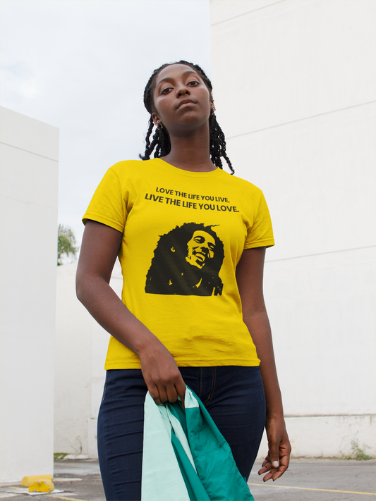 Love the Life You Live, Bob Marley Yellow T-shirt - Unisex