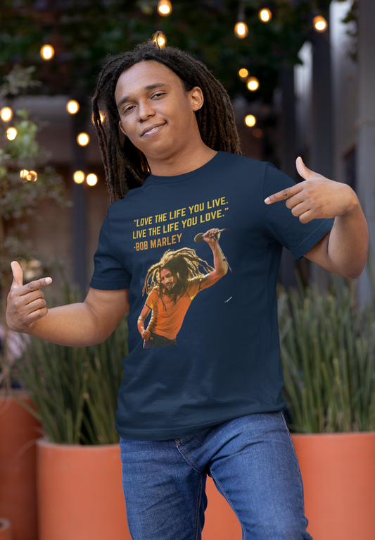 Love The Life You Live - Bob Marley Navy T-shirt - Unisex
